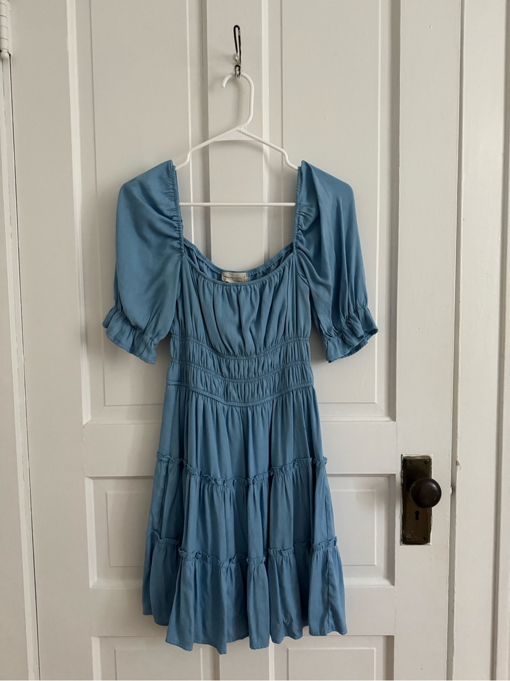 Soft Sky Blue Smocked Neck Mini Dress by Altar'd State